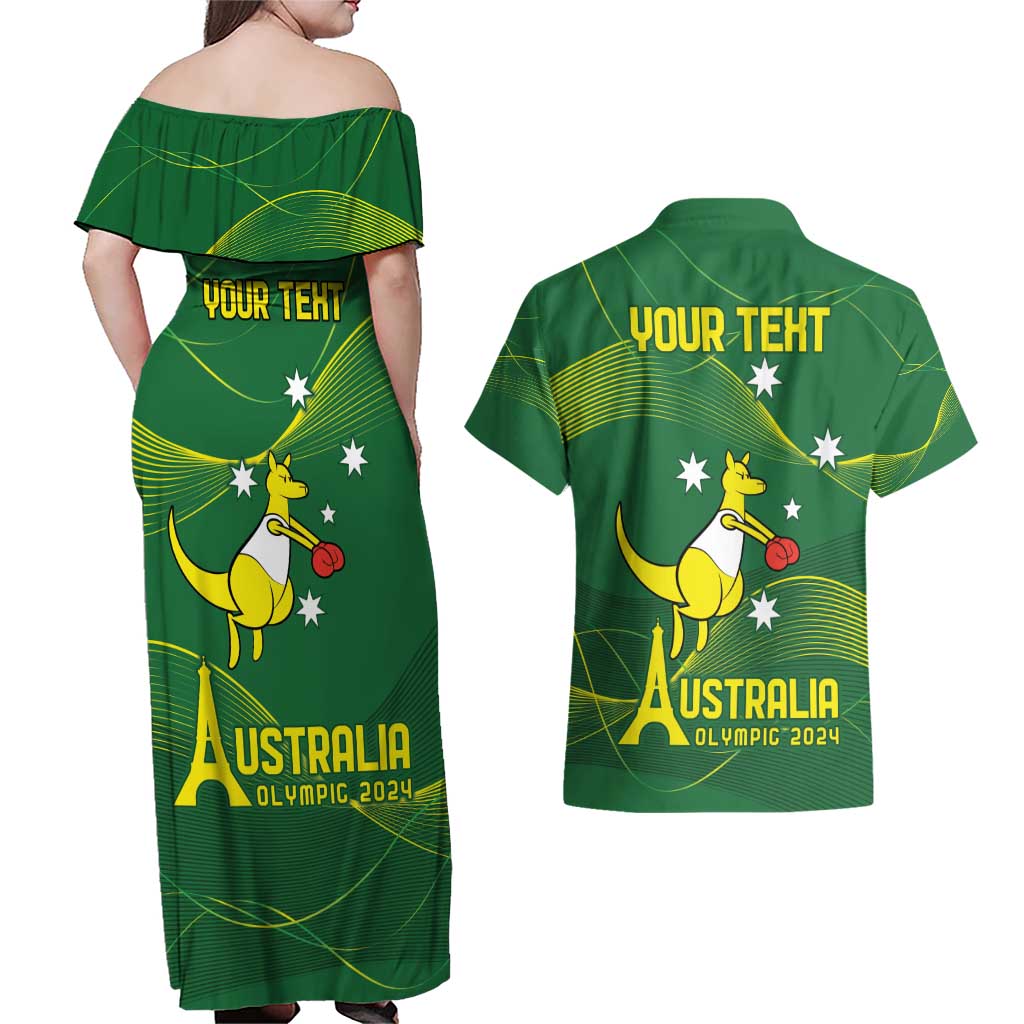 Personalised Australia Go Paris 2024 Couples Matching Off Shoulder Maxi Dress and Hawaiian Shirt National Color Ver1