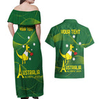 Personalised Australia Go Paris 2024 Couples Matching Off Shoulder Maxi Dress and Hawaiian Shirt National Color Ver1
