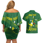 Personalised Australia Go Paris 2024 Couples Matching Off Shoulder Short Dress and Hawaiian Shirt National Color Ver1