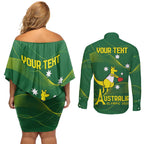 Personalised Australia Go Paris 2024 Couples Matching Off Shoulder Short Dress and Long Sleeve Button Shirt National Color Ver1