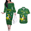 Personalised Australia Go Paris 2024 Couples Matching Off The Shoulder Long Sleeve Dress and Hawaiian Shirt National Color Ver1