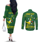 Personalised Australia Go Paris 2024 Couples Matching Off The Shoulder Long Sleeve Dress and Long Sleeve Button Shirt National Color Ver1