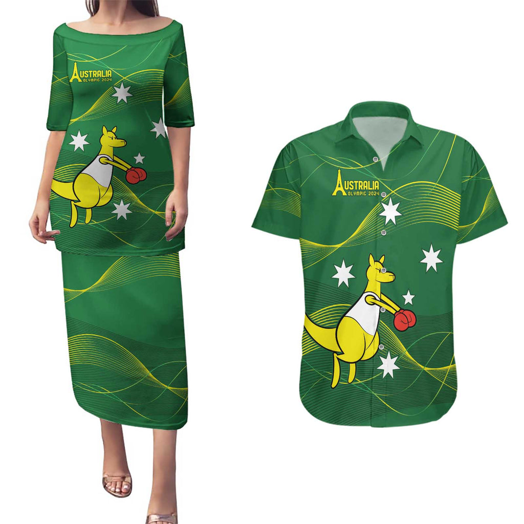 Personalised Australia Go Paris 2024 Couples Matching Puletasi and Hawaiian Shirt National Color Ver1