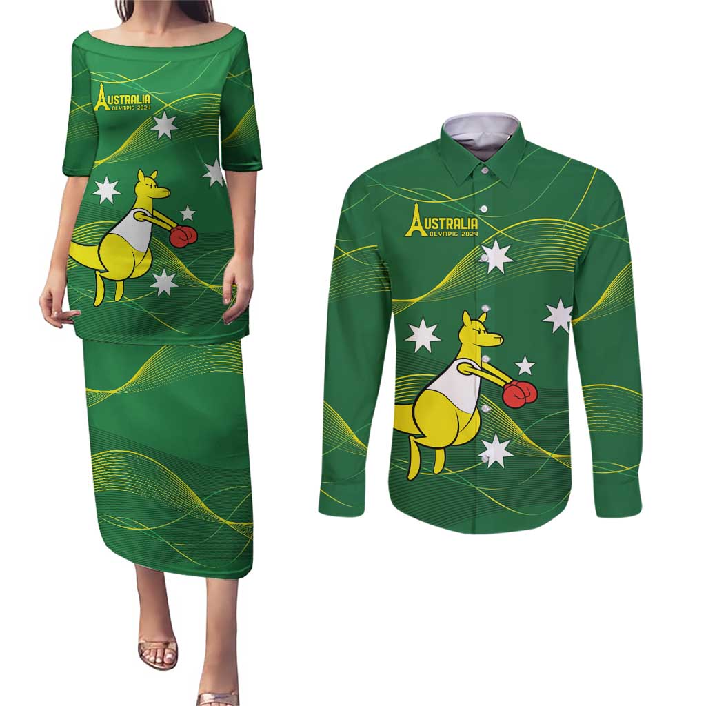 Personalised Australia Go Paris 2024 Couples Matching Puletasi and Long Sleeve Button Shirt National Color Ver1