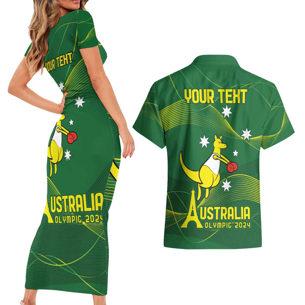 Personalised Australia Go Paris 2024 Couples Matching Short Sleeve Bodycon Dress and Hawaiian Shirt National Color Ver1