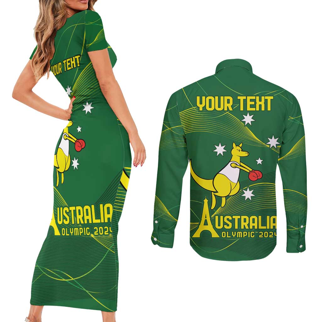Personalised Australia Go Paris 2024 Couples Matching Short Sleeve Bodycon Dress and Long Sleeve Button Shirt National Color Ver1