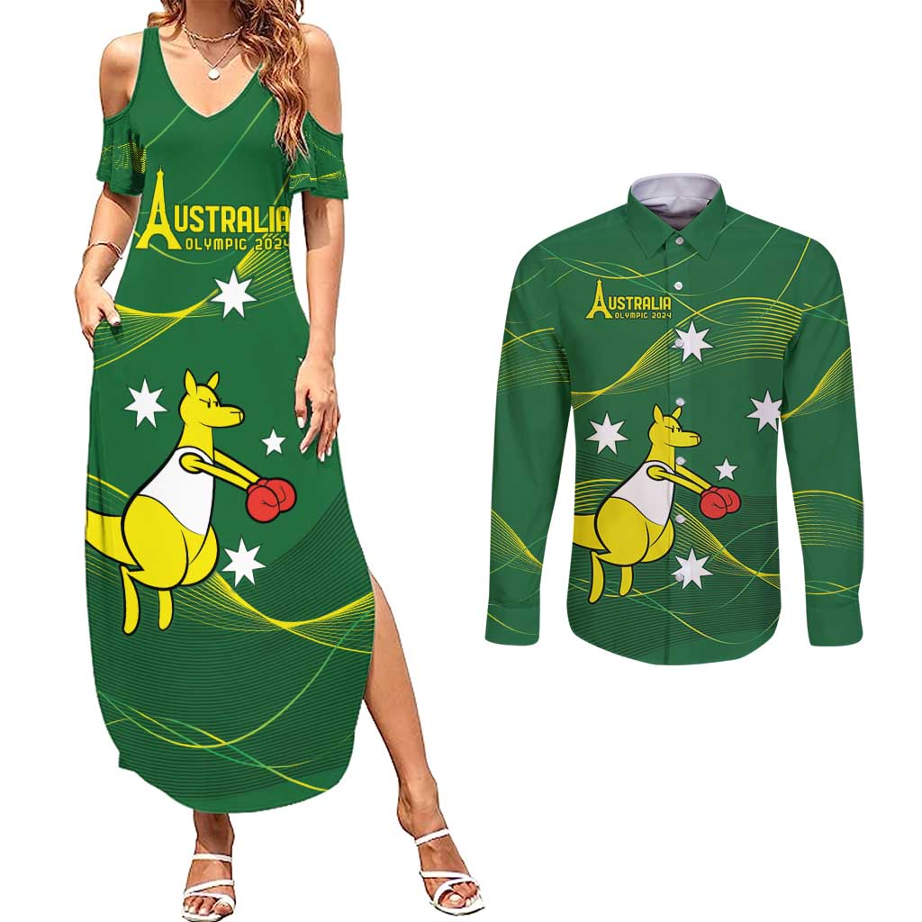 Personalised Australia Go Paris 2024 Couples Matching Summer Maxi Dress and Long Sleeve Button Shirt National Color Ver1