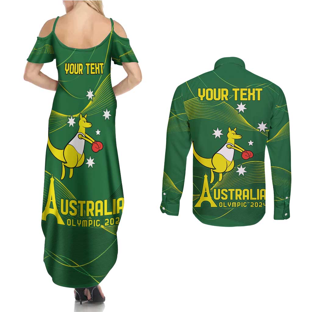 Personalised Australia Go Paris 2024 Couples Matching Summer Maxi Dress and Long Sleeve Button Shirt National Color Ver1