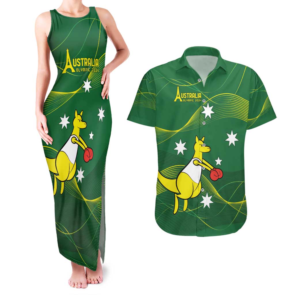 Personalised Australia Go Paris 2024 Couples Matching Tank Maxi Dress and Hawaiian Shirt National Color Ver1