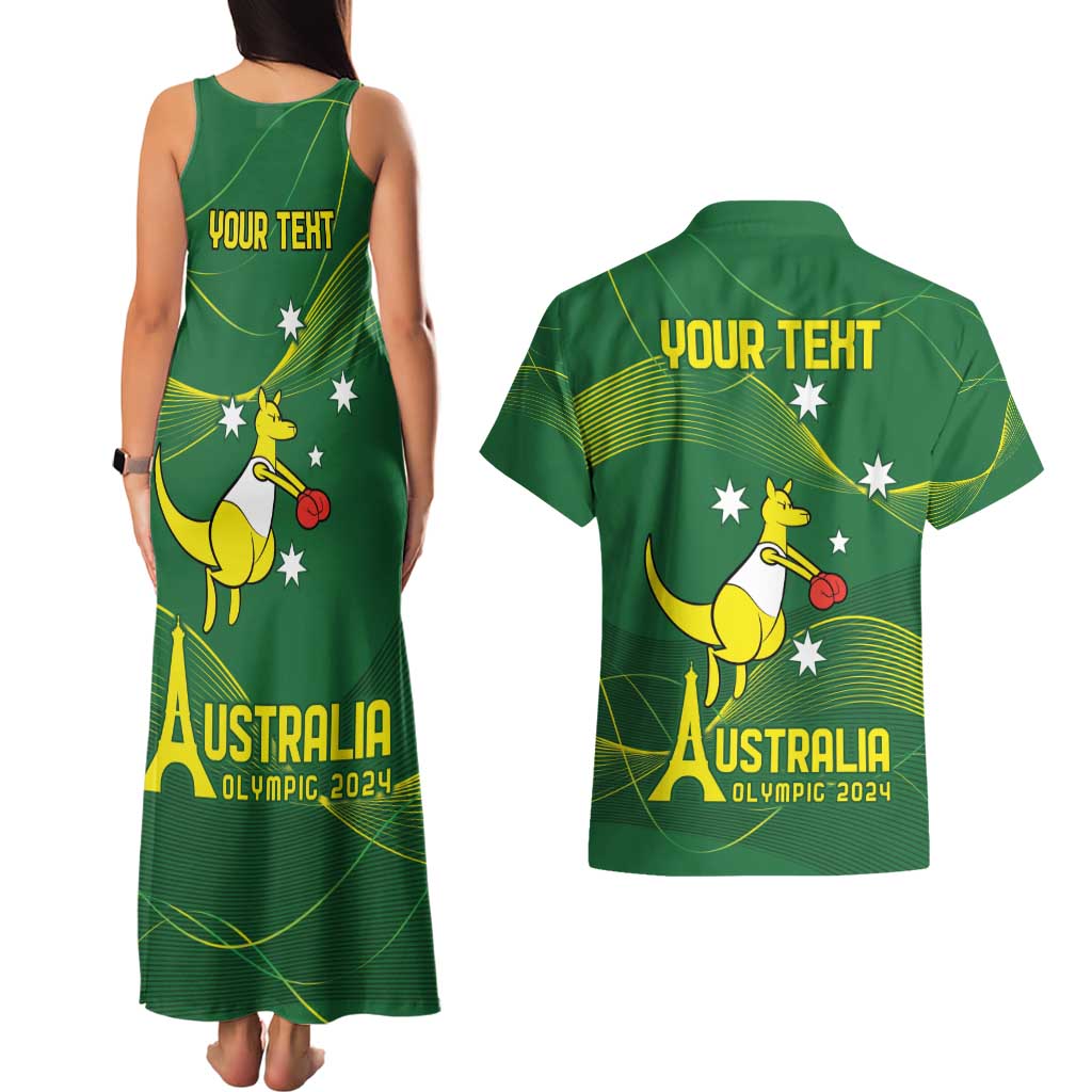 Personalised Australia Go Paris 2024 Couples Matching Tank Maxi Dress and Hawaiian Shirt National Color Ver1