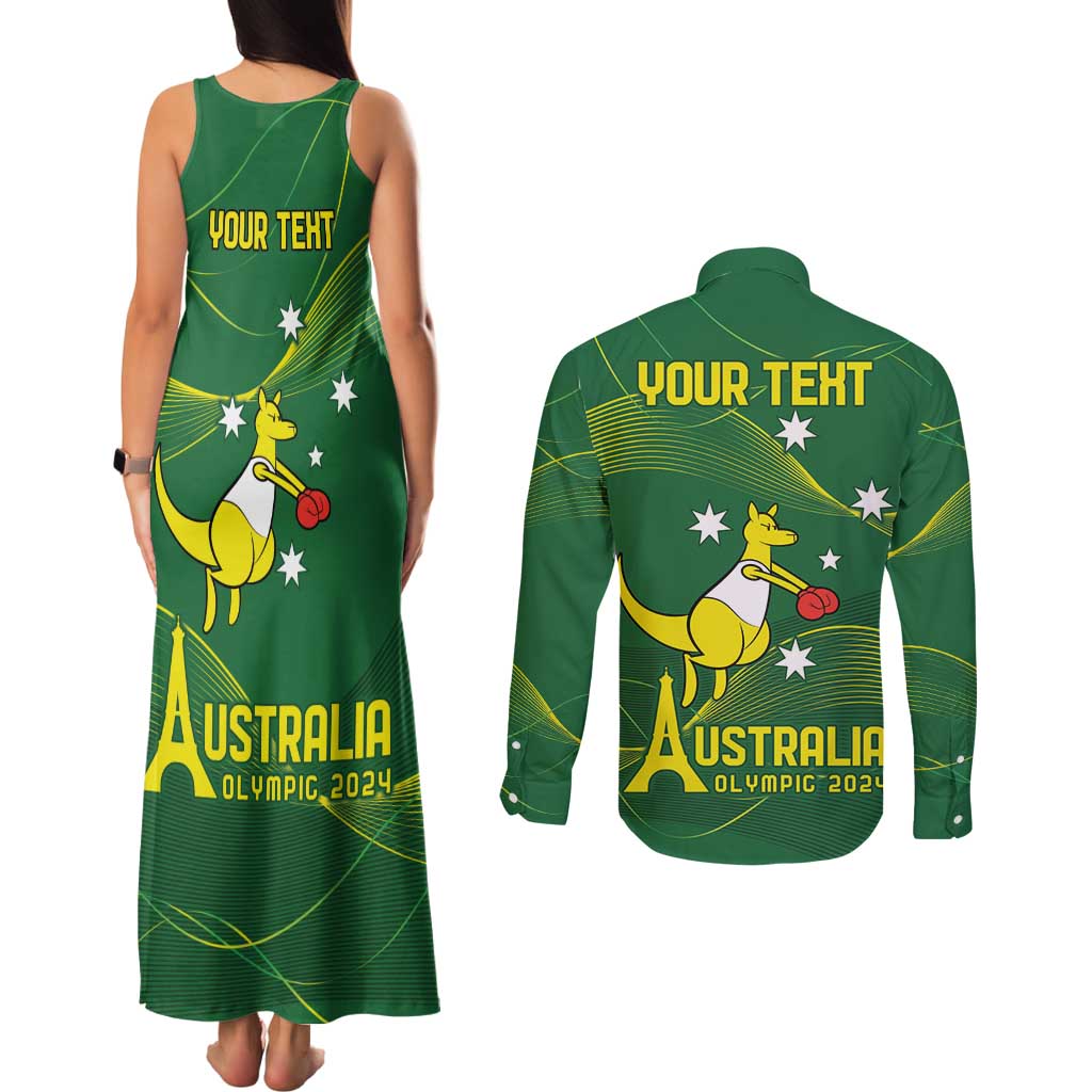 Personalised Australia Go Paris 2024 Couples Matching Tank Maxi Dress and Long Sleeve Button Shirt National Color Ver1