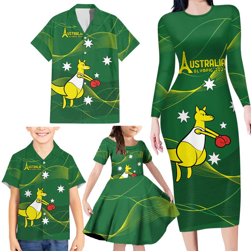 Personalised Australia Go Paris 2024 Family Matching Long Sleeve Bodycon Dress and Hawaiian Shirt National Color Ver1