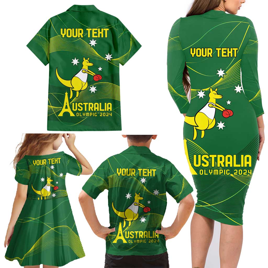 Personalised Australia Go Paris 2024 Family Matching Long Sleeve Bodycon Dress and Hawaiian Shirt National Color Ver1