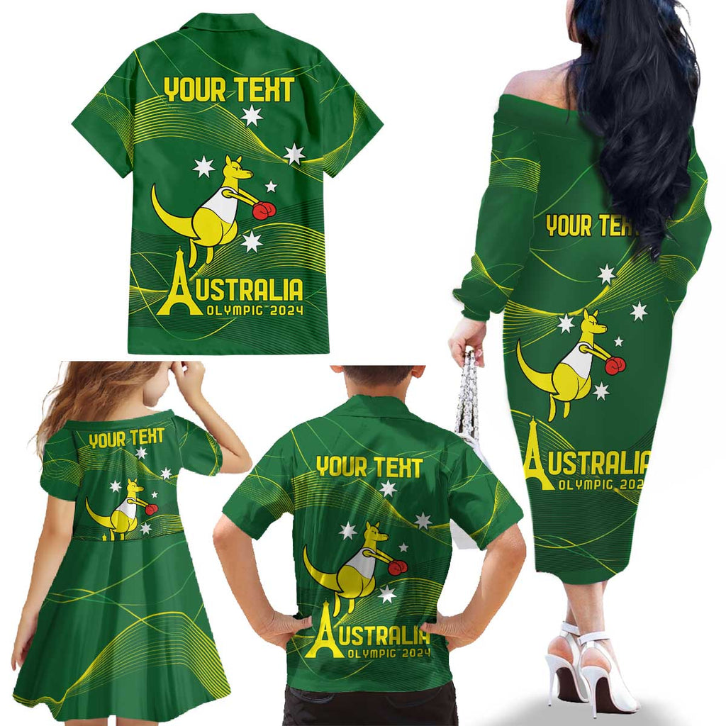 Personalised Australia Go Paris 2024 Family Matching Off The Shoulder Long Sleeve Dress and Hawaiian Shirt National Color Ver1