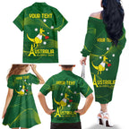 Personalised Australia Go Paris 2024 Family Matching Off The Shoulder Long Sleeve Dress and Hawaiian Shirt National Color Ver1