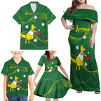 Personalised Australia Go Paris 2024 Family Matching Off Shoulder Maxi Dress and Hawaiian Shirt National Color Ver1