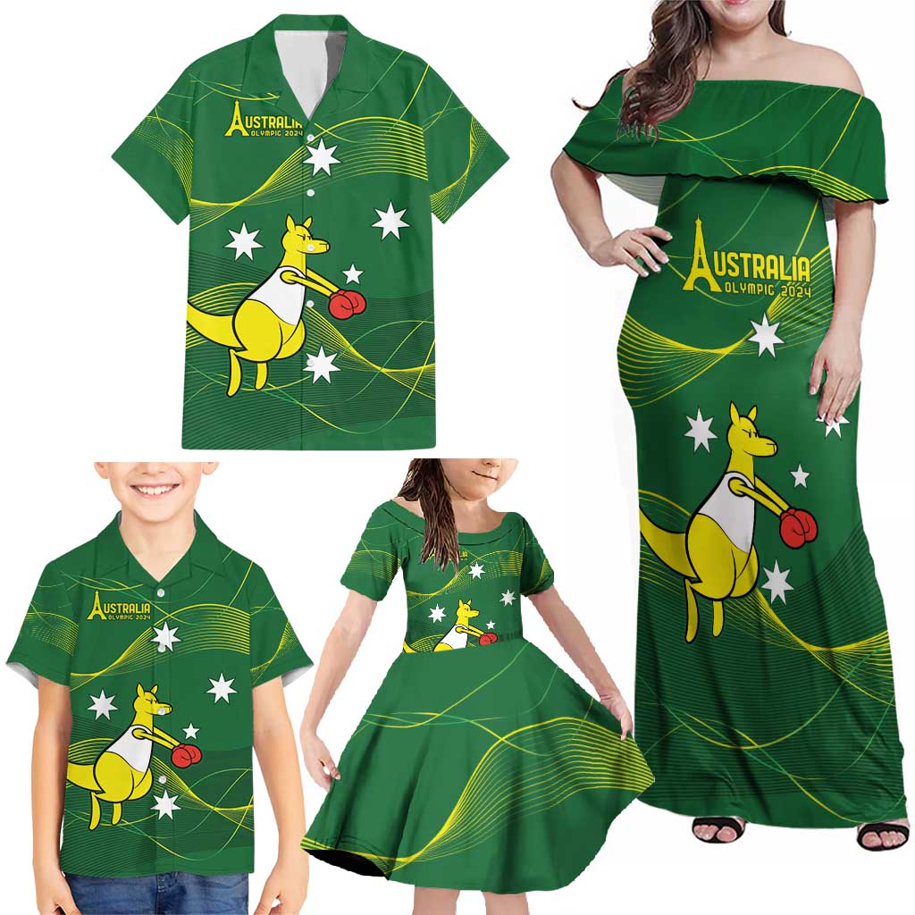 Personalised Australia Go Paris 2024 Family Matching Off Shoulder Maxi Dress and Hawaiian Shirt National Color Ver1