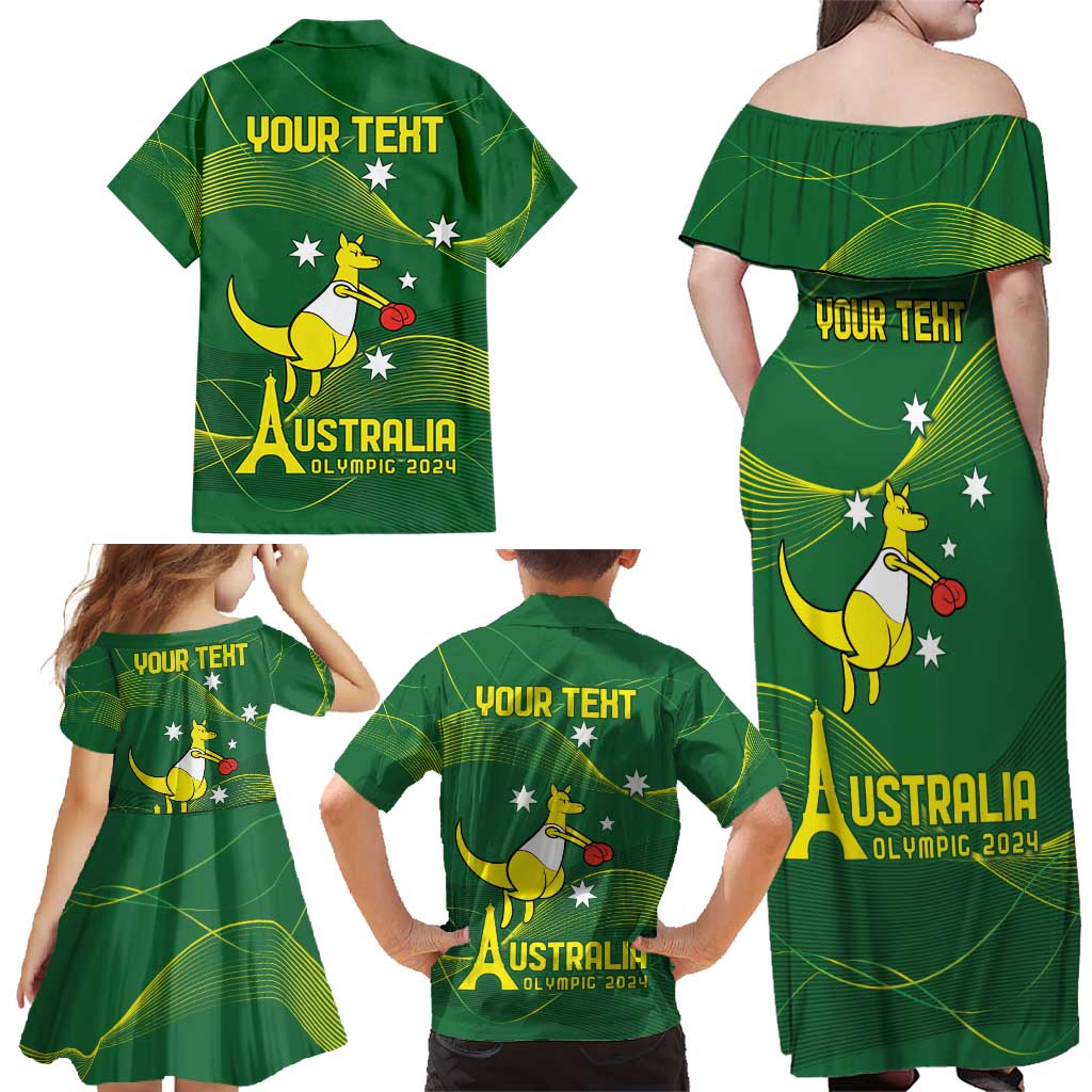 Personalised Australia Go Paris 2024 Family Matching Off Shoulder Maxi Dress and Hawaiian Shirt National Color Ver1
