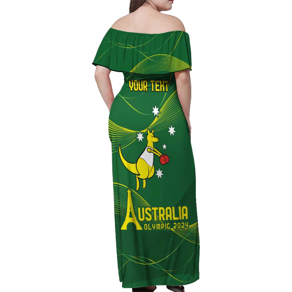 Personalised Australia Go Paris 2024 Family Matching Off Shoulder Maxi Dress and Hawaiian Shirt National Color Ver1