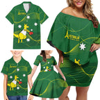 Personalised Australia Go Paris 2024 Family Matching Off Shoulder Short Dress and Hawaiian Shirt National Color Ver1