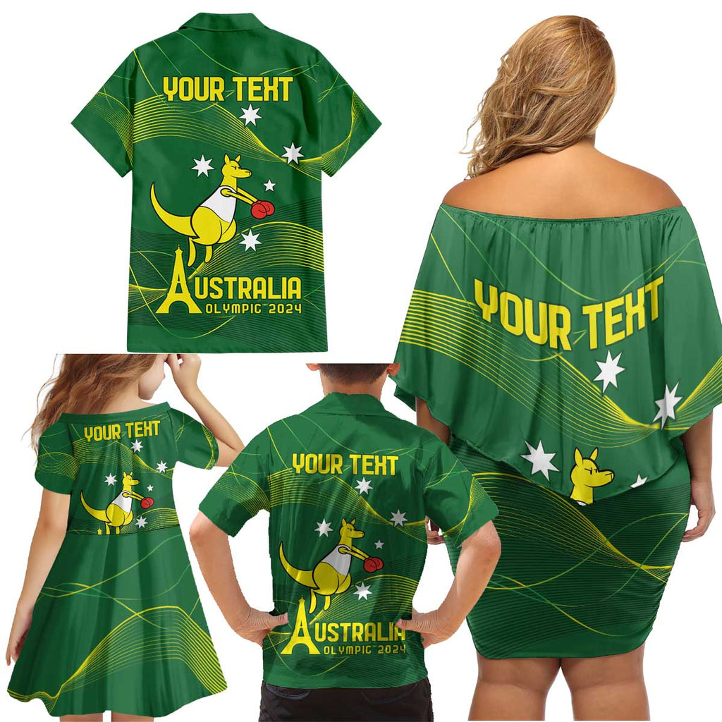 Personalised Australia Go Paris 2024 Family Matching Off Shoulder Short Dress and Hawaiian Shirt National Color Ver1