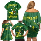 Personalised Australia Go Paris 2024 Family Matching Off Shoulder Short Dress and Hawaiian Shirt National Color Ver1