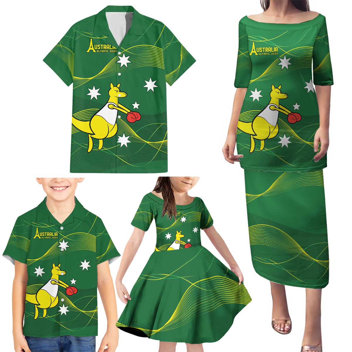 Personalised Australia Go Paris 2024 Family Matching Puletasi and Hawaiian Shirt National Color Ver1