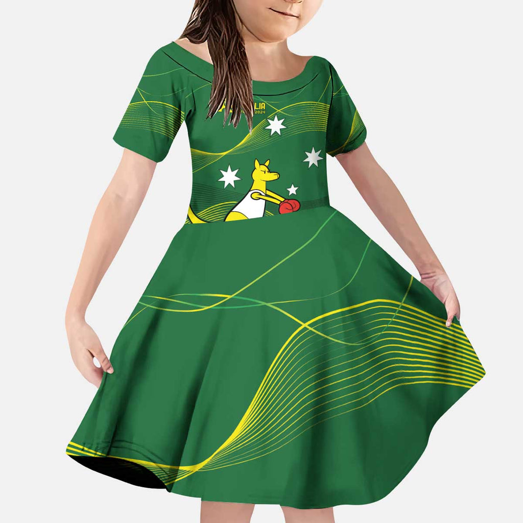 Personalised Australia Go Paris 2024 Kid Short Sleeve Dress National Color Ver1