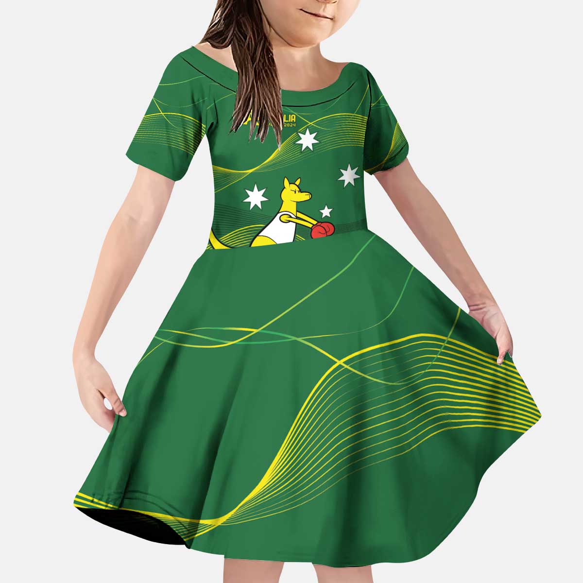 Personalised Australia Go Paris 2024 Kid Short Sleeve Dress National Color Ver1