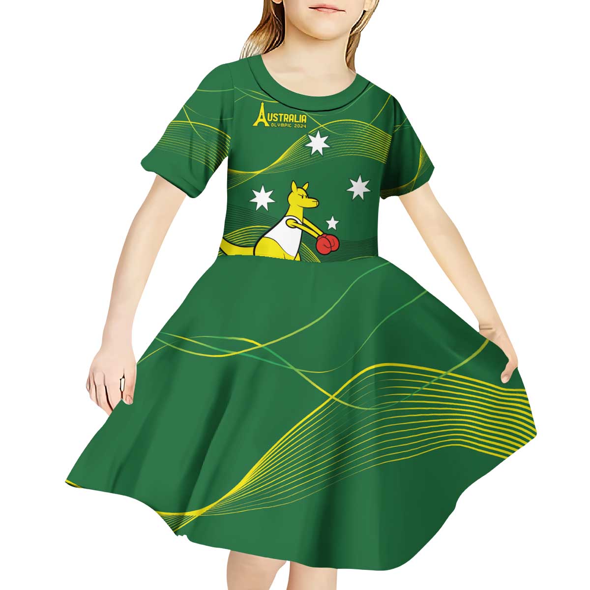 Personalised Australia Go Paris 2024 Kid Short Sleeve Dress National Color Ver1