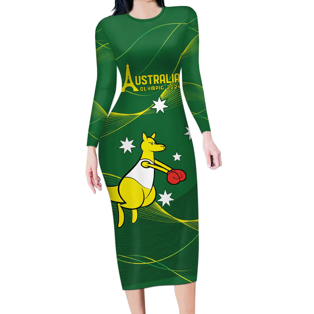 Personalised Australia Go Paris 2024 Long Sleeve Bodycon Dress National Color Ver1