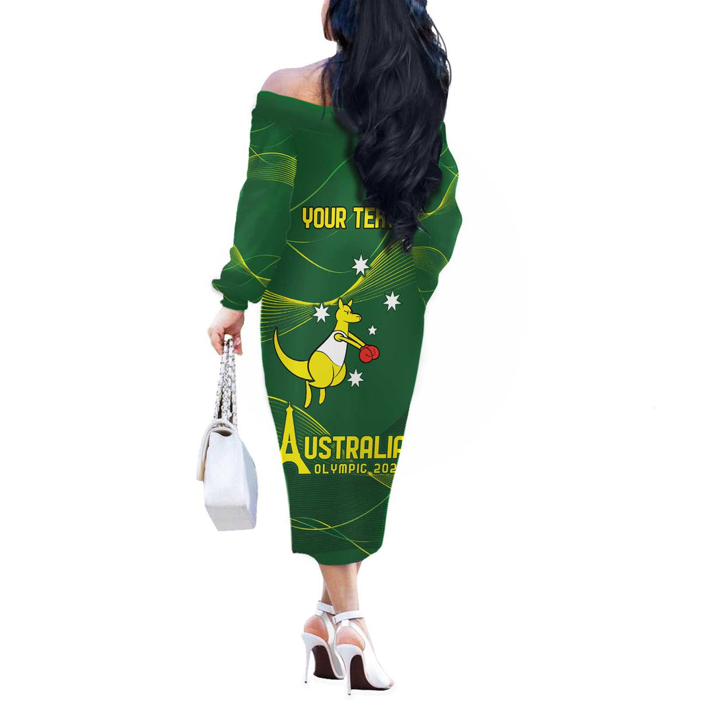 Personalised Australia Go Paris 2024 Off The Shoulder Long Sleeve Dress National Color Ver1