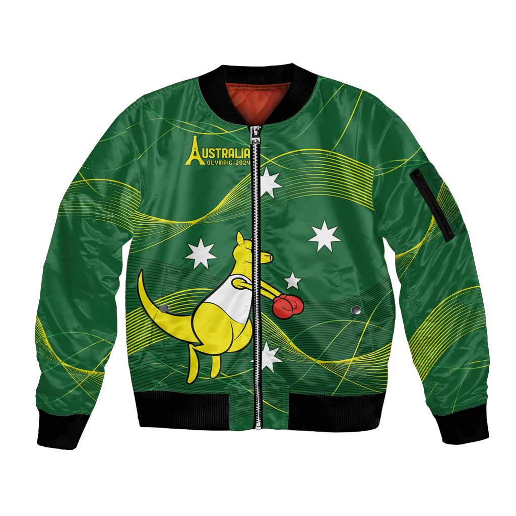 Personalised Australia Go Paris 2024 Sleeve Zip Bomber Jacket National Color Ver1