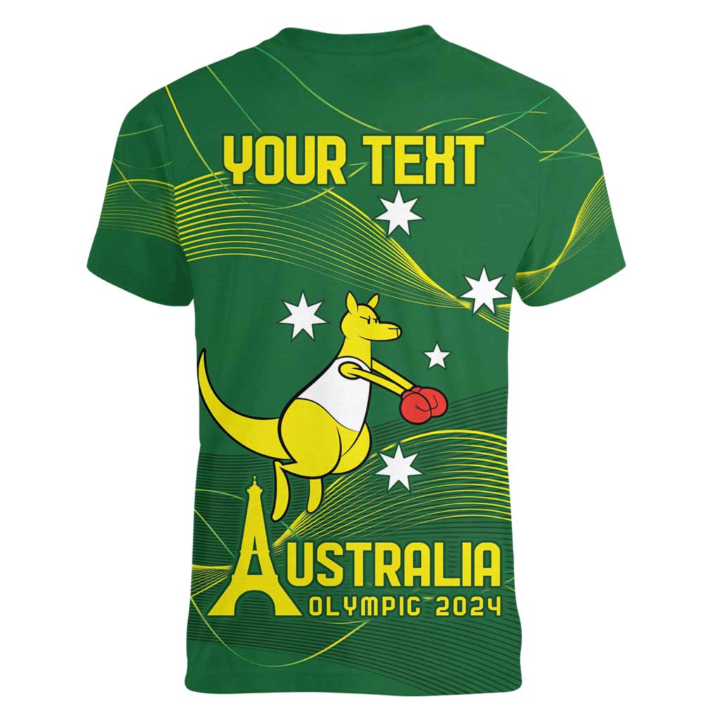 Personalised Australia Go Paris 2024 Women V-Neck T-Shirt National Color Ver1