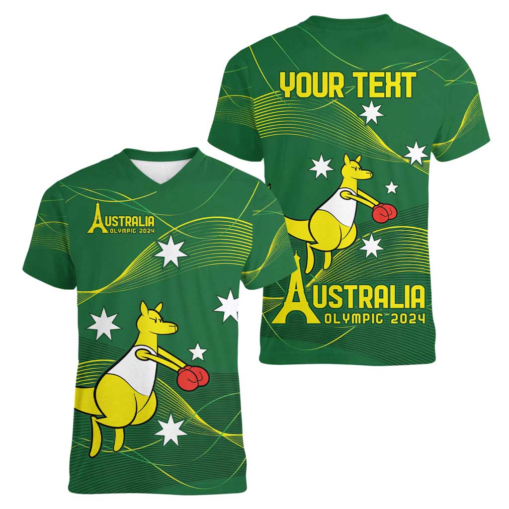 Personalised Australia Go Paris 2024 Women V-Neck T-Shirt National Color Ver1