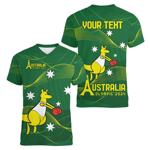 Personalised Australia Go Paris 2024 Women V-Neck T-Shirt National Color Ver1