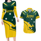 Personalised Australia Go Paris 2024 Couples Matching Long Sleeve Bodycon Dress and Hawaiian Shirt National Color Ver2