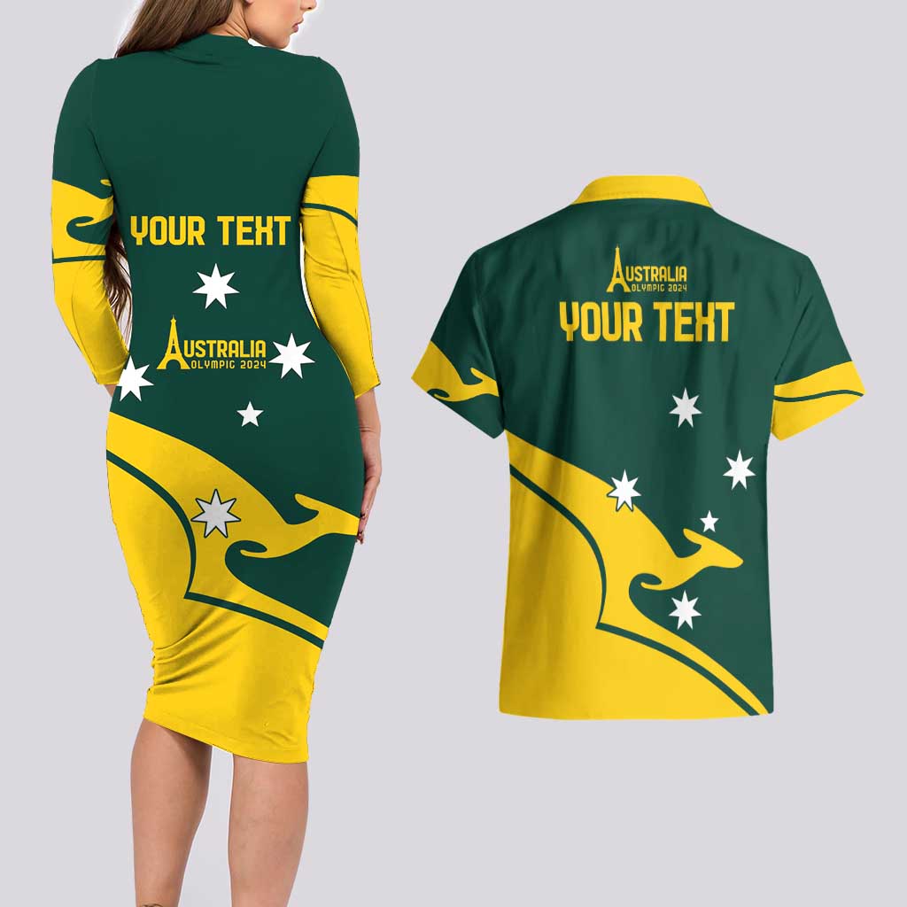 Personalised Australia Go Paris 2024 Couples Matching Long Sleeve Bodycon Dress and Hawaiian Shirt National Color Ver2