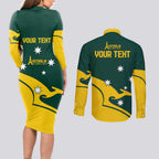 Personalised Australia Go Paris 2024 Couples Matching Long Sleeve Bodycon Dress and Long Sleeve Button Shirt National Color Ver2