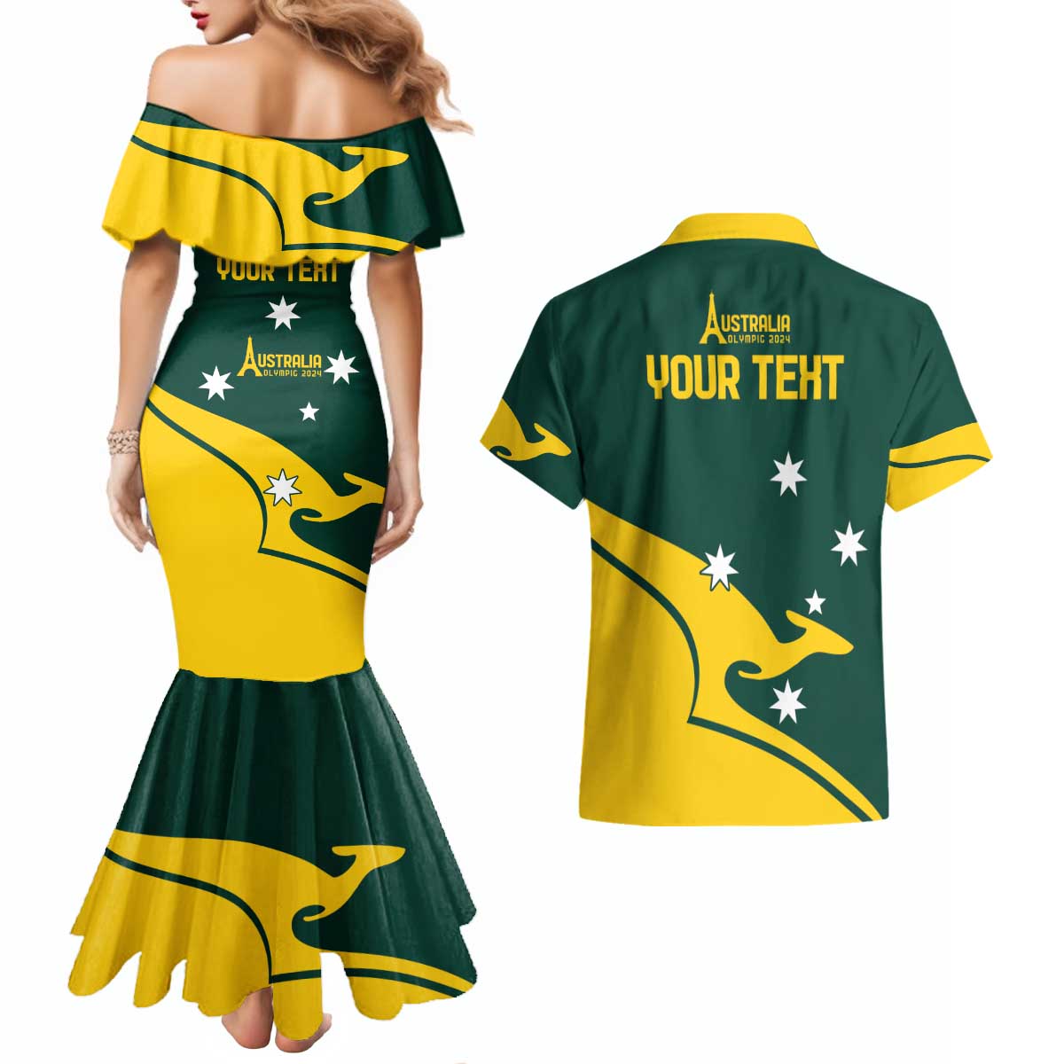 Personalised Australia Go Paris 2024 Couples Matching Mermaid Dress and Hawaiian Shirt National Color Ver2