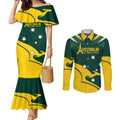 Personalised Australia Go Paris 2024 Couples Matching Mermaid Dress and Long Sleeve Button Shirt National Color Ver2