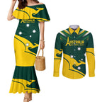 Personalised Australia Go Paris 2024 Couples Matching Mermaid Dress and Long Sleeve Button Shirt National Color Ver2