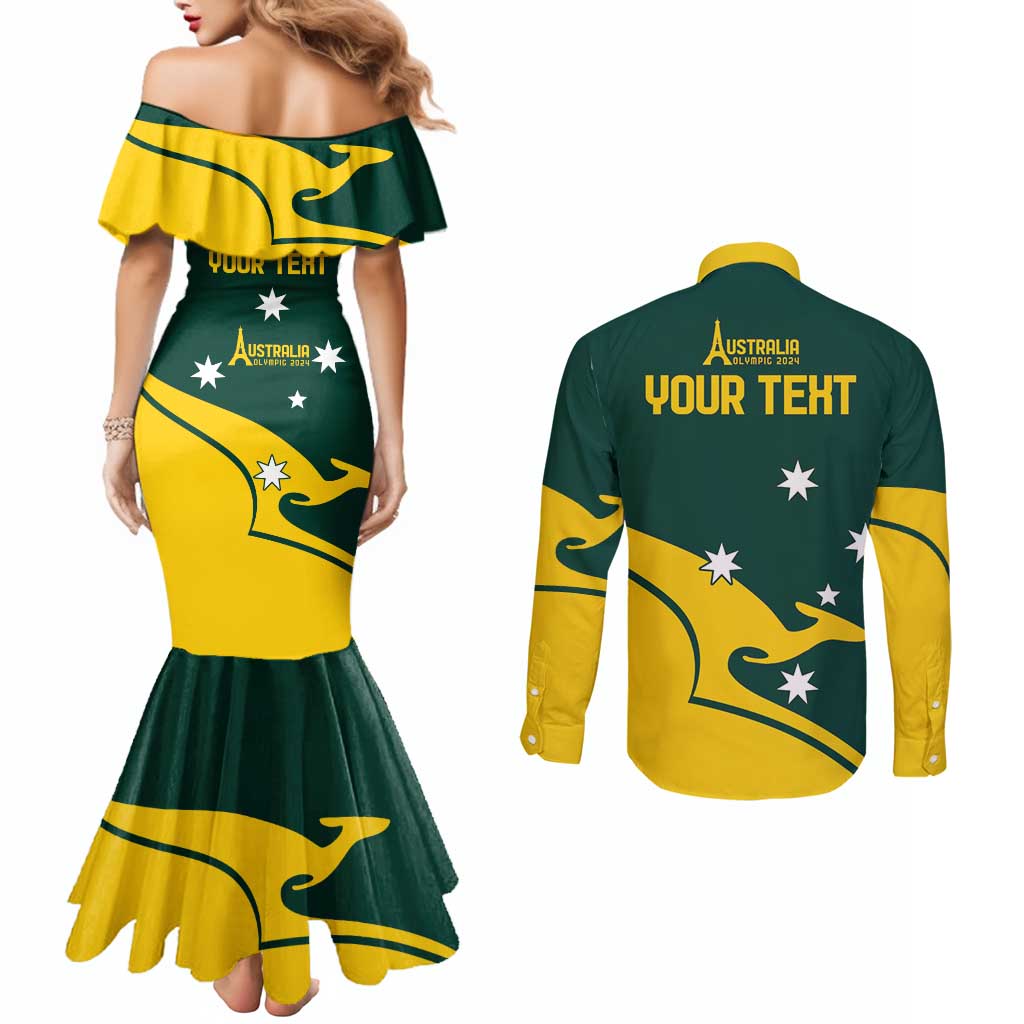 Personalised Australia Go Paris 2024 Couples Matching Mermaid Dress and Long Sleeve Button Shirt National Color Ver2