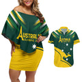Personalised Australia Go Paris 2024 Couples Matching Off Shoulder Short Dress and Hawaiian Shirt National Color Ver2