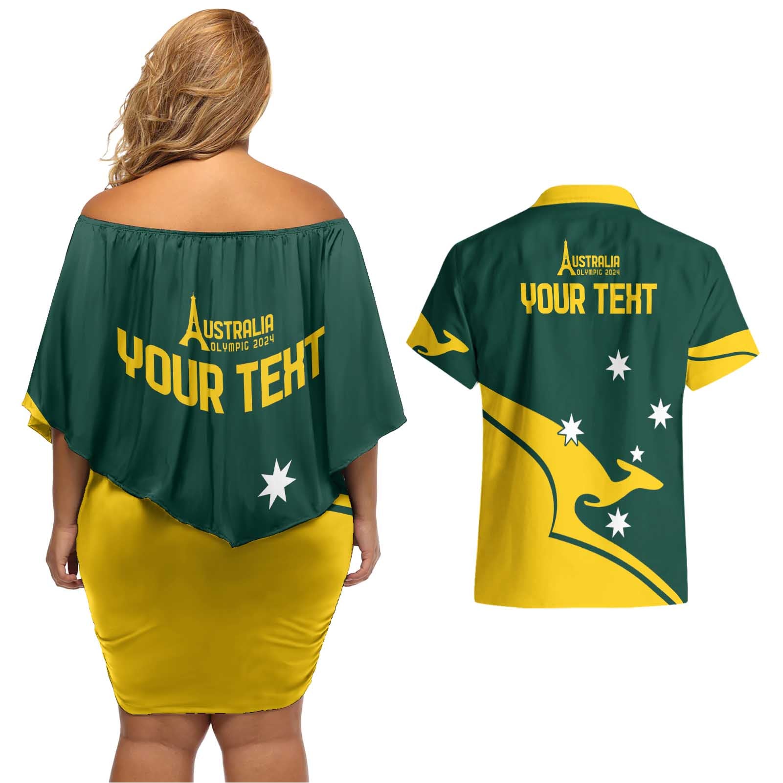 Personalised Australia Go Paris 2024 Couples Matching Off Shoulder Short Dress and Hawaiian Shirt National Color Ver2