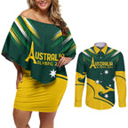 Personalised Australia Go Paris 2024 Couples Matching Off Shoulder Short Dress and Long Sleeve Button Shirt National Color Ver2