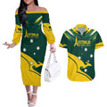 Personalised Australia Go Paris 2024 Couples Matching Off The Shoulder Long Sleeve Dress and Hawaiian Shirt National Color Ver2