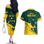 Personalised Australia Go Paris 2024 Couples Matching Off The Shoulder Long Sleeve Dress and Hawaiian Shirt National Color Ver2