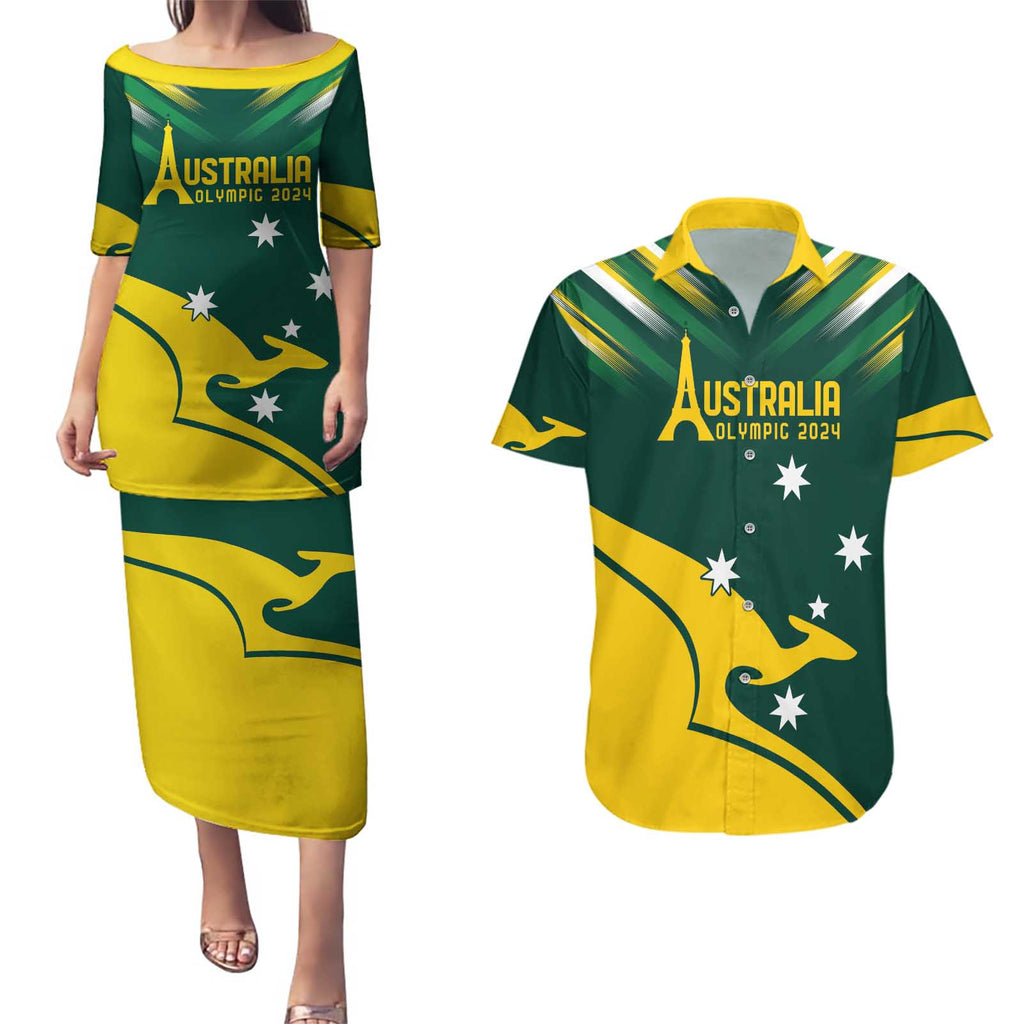 Personalised Australia Go Paris 2024 Couples Matching Puletasi and Hawaiian Shirt National Color Ver2