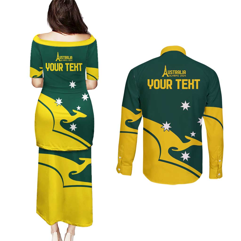 Personalised Australia Go Paris 2024 Couples Matching Puletasi and Long Sleeve Button Shirt National Color Ver2